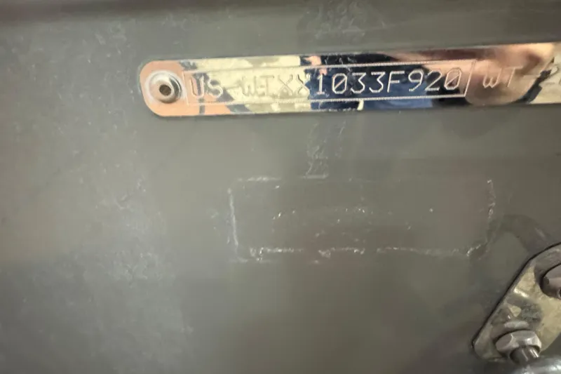 Slide: The Image of Hull identification number on 2020 Heyday WT-2DC boat, showing engraved metal plate. - 4