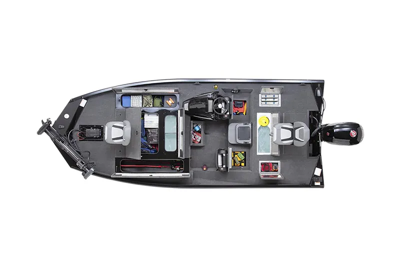 Slide: The Image of Manufacturer Provided Image: 2025 Lowe Stinger 195C fishing boat, top view, showcasing seating and storage layout. - 7