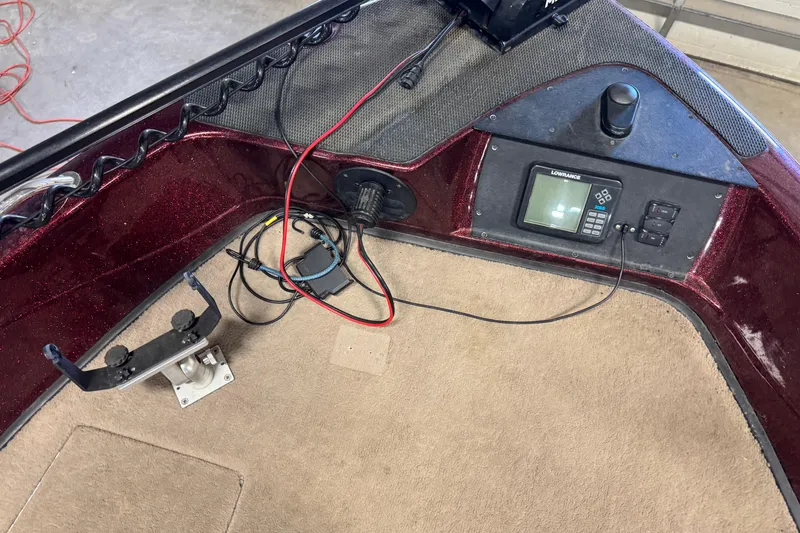 Slide: The Image of Interior of a 2000 Ranger 620VS Fisherman boat with electronic controls and wiring. - 17