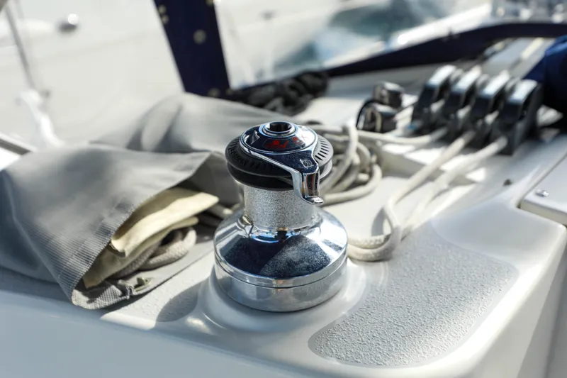 Slide: The Image of Close-up of a winch on a 2010 Catalina 375 sailboat deck. - 19