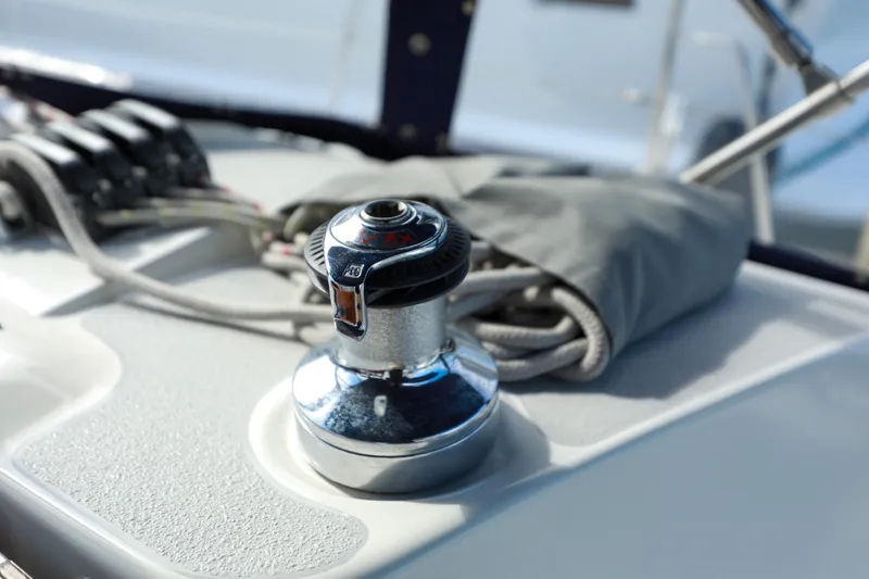 Slide: The Image of Close-up of a winch on a 2010 Catalina 375 sailboat deck. - 21
