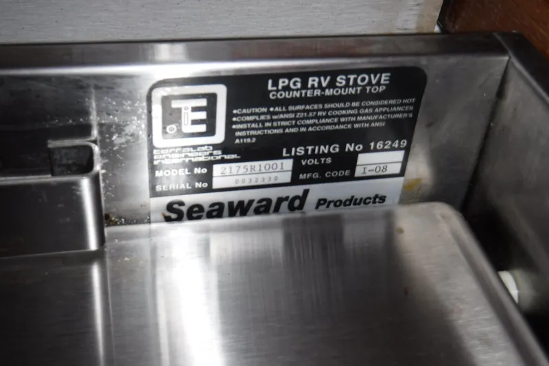 Slide: The Image of Label on Seaward LPG RV stove, model 2175R1001, Catalina 375, 2010. - 61