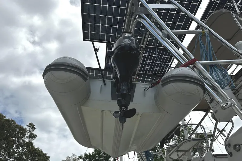 Slide: The Image of Hunter 41 Aft Cockpit 2004 with inflatable boat and solar panels. - 40