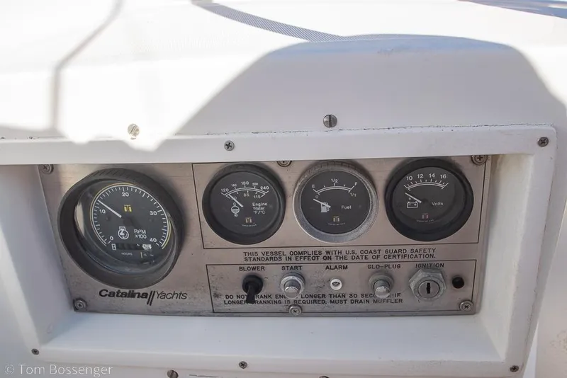 Slide: The Image of Instrument panel of a 1987 Catalina 36 yacht with gauges and controls. - 29