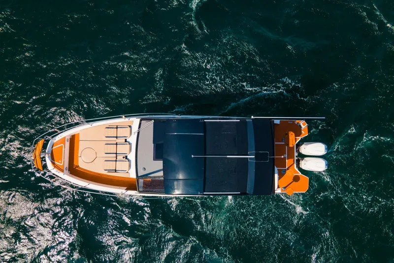 Slide: The Image of Aerial view of 2024 Hanover 387 boat on ocean water. - 6
