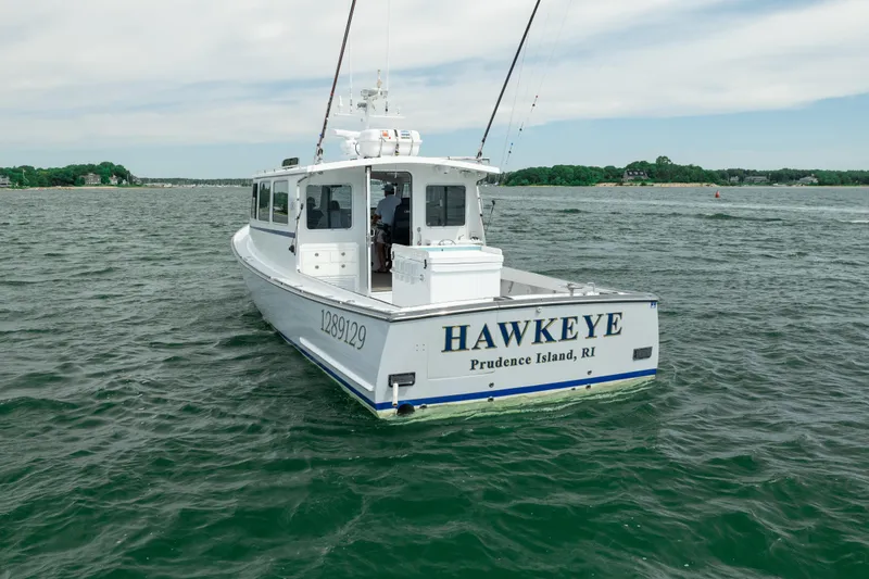 Slide: The Image of Northern Bay 38 boat "Hawkeye" on water, Prudence Island, RI, 2018 model. - 12