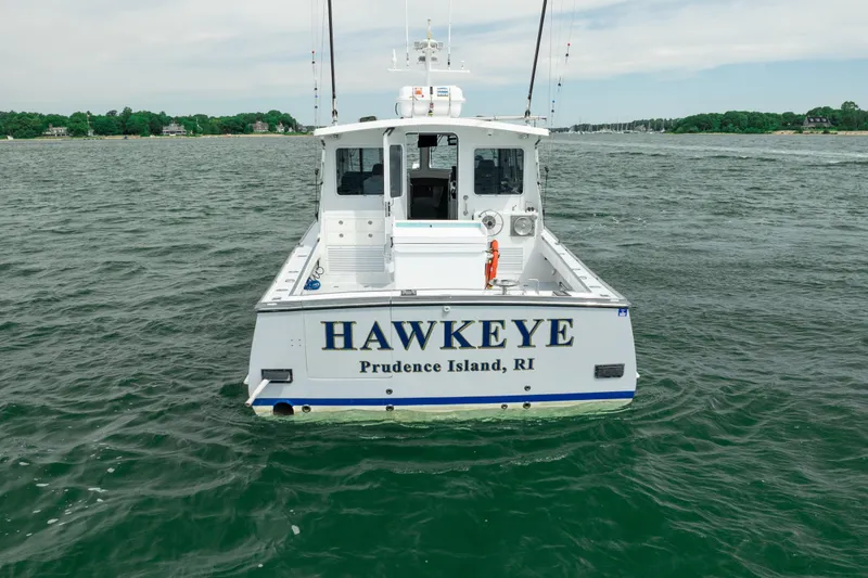 Slide: The Image of Northern Bay 38 boat "Hawkeye" on water, Prudence Island, RI, 2018 model. - 11