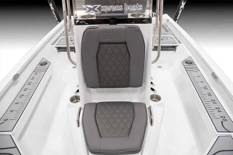 Slide: The Image of Manufacturer Provided Image: 2026 Xpress H20B Bay boat interior with gray seating and measurement markings. - 27