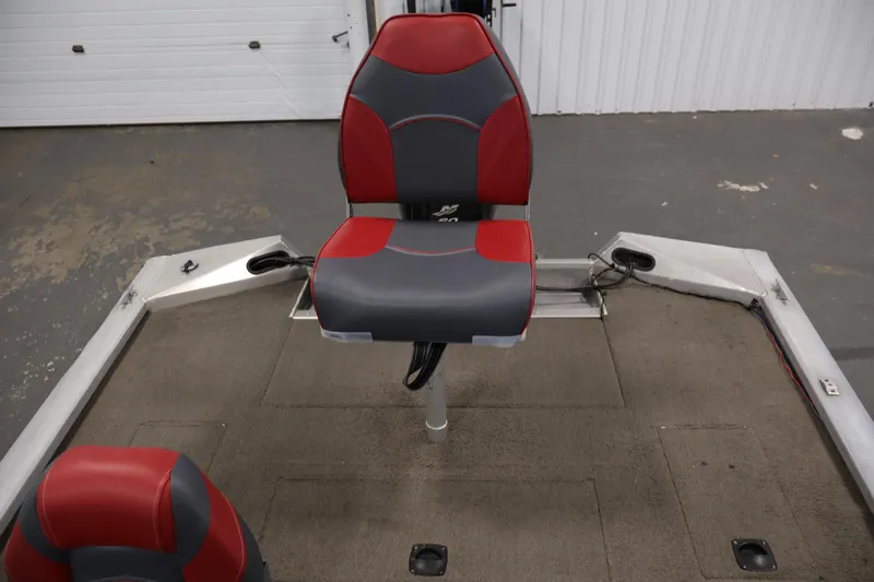 Slide: The Image of 2003 Tracker Pro Team 175 boat seat with red and gray upholstery. - 33