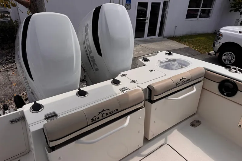 Slide: The Image of 2022 Sea Chaser 27 HFC CC boat with dual Suzuki outboard engines. - 9
