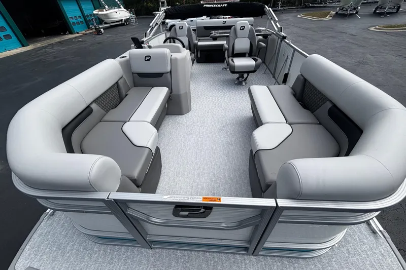 Slide: The Image of 2026 Princecraft Vectra 21 RL pontoon boat with spacious seating and modern design. - 12