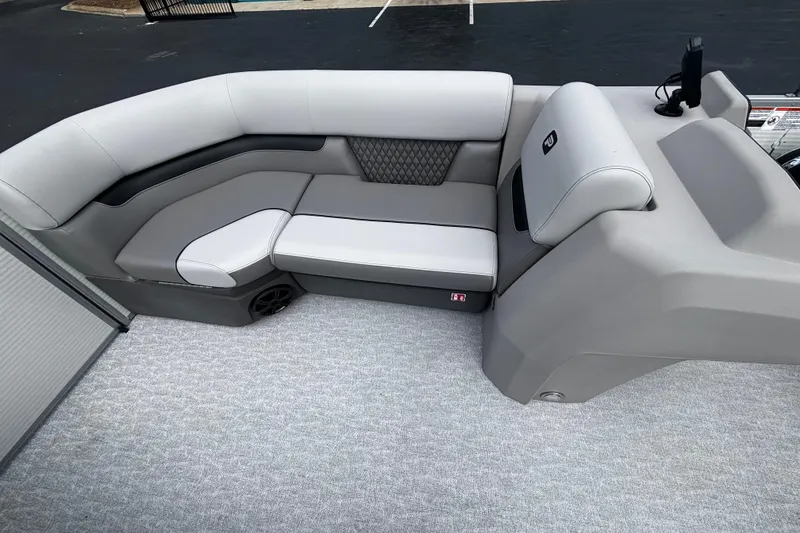 Slide: The Image of 2026 Princecraft Vectra 21 RL boat interior with gray seating and modern design. - 13