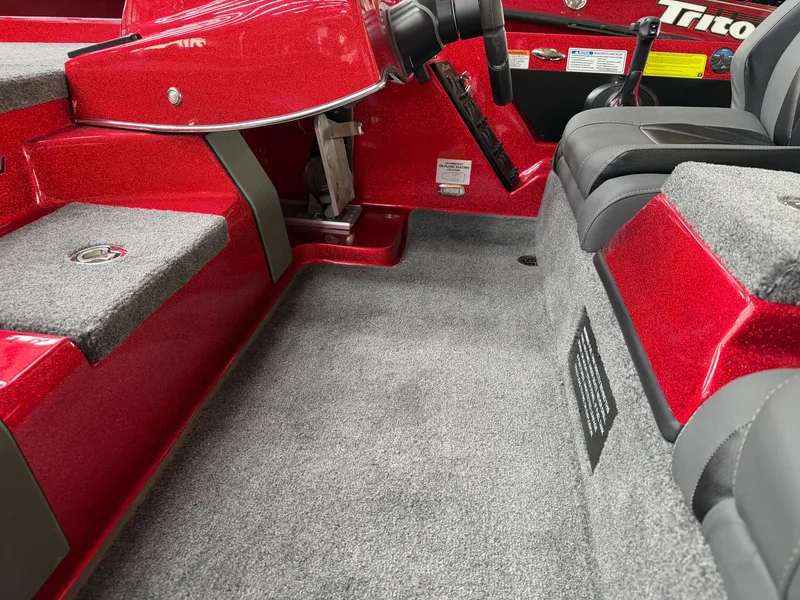 Slide: The Image of Interior of a Falcon F195 boat, 2026 model, featuring red glossy finish. - 14