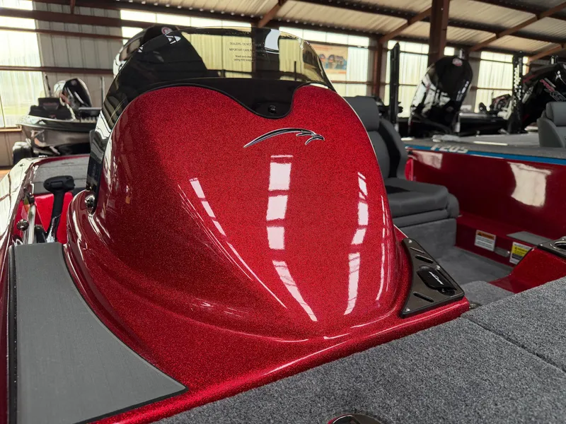 Slide: The Image of Red Falcon F195 boat, 2026 model, in a storage warehouse. - 4