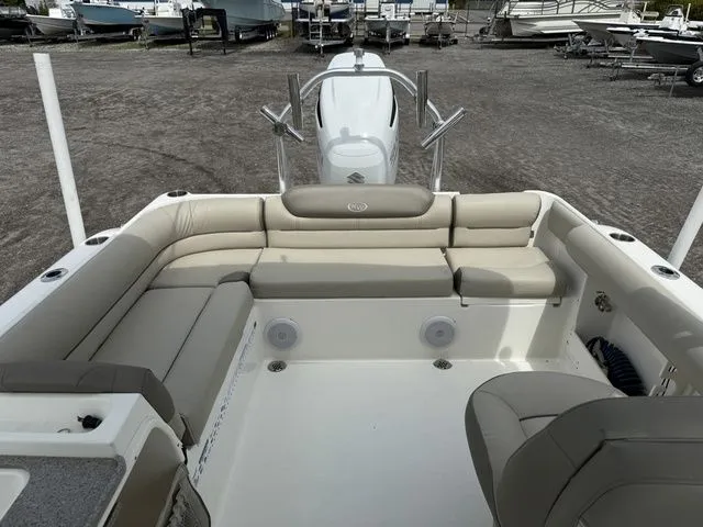 Slide: The Image of Interior view of a 2023 Key West 239 DFS boat with seating area. - 8