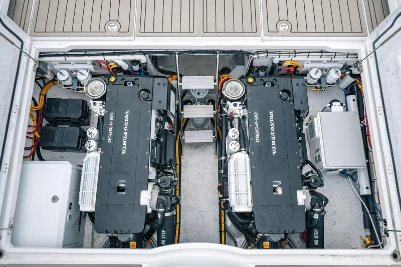 Slide: The Image of Engine compartment of 2024 Lindell 46 with dual Volvo Penta engines. - 10