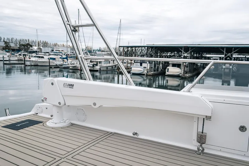 Slide: The Image of 2024 Lindell 46 yacht deck with ES1000 davit at marina. - 21