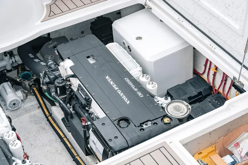 Slide: The Image of Engine compartment of 2024 Lindell 46 boat featuring Volvo Penta D6-IPS650 engine. - 24