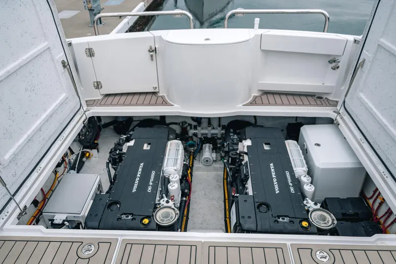 Slide: The Image of Engine compartment of 2024 Lindell 46 boat with Volvo Penta engines. - 7