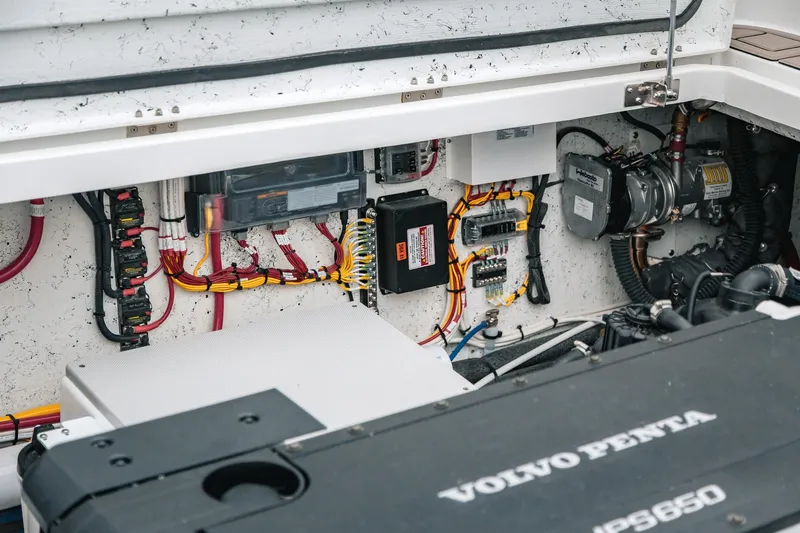 Slide: The Image of Engine compartment of 2024 Lindell 46 boat, featuring Volvo Penta IPS650 system. - 80