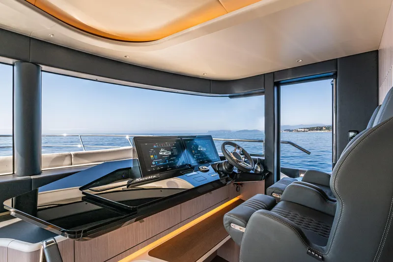 Slide: The Image of Luxurious helm of 2026 Absolute 62' Navetta yacht with panoramic sea view. - 18
