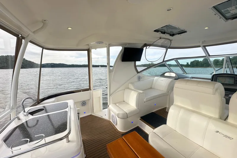 Slide: The Image of Luxurious interior of 2008 Cruisers Yachts 415 Express Motoryacht with scenic water view. - 14