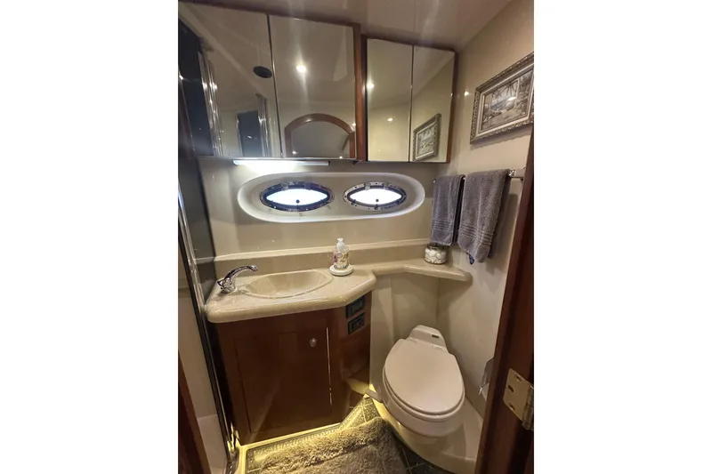 Slide: The Image of Luxurious bathroom in 2008 Cruisers Yachts 415 Express Motoryacht with modern fixtures. - 30