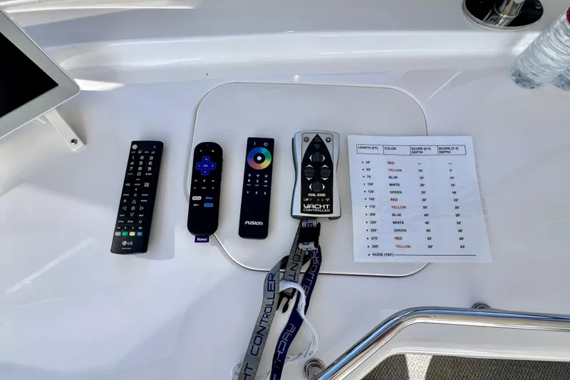 Slide: The Image of Remote controls and a chart on a 2007 Sea Ray 58 Sedan Bridge yacht. - 59