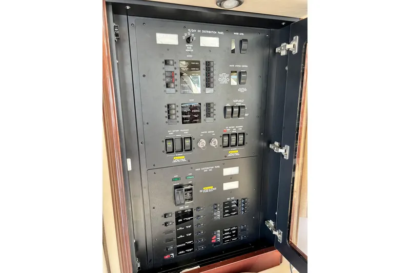 Slide: The Image of Electrical control panel on a 2007 Sea Ray 58 Sedan Bridge yacht. - 81