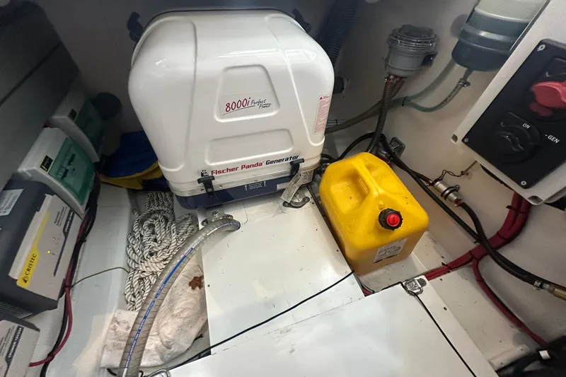 Slide: The Image of Engine room of 2023 Beneteau Antares 11 Coupe with Fischer Panda generator and fuel container. - 38