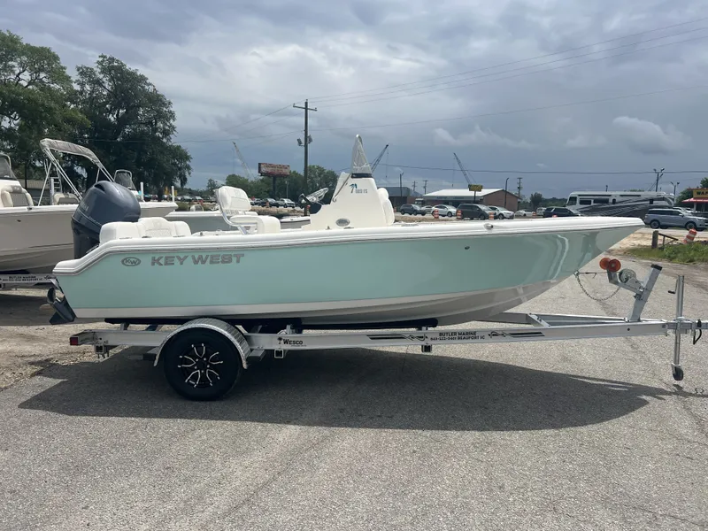 The Image of 2026 Key West 189 FS boat on trailer, side view. - 1