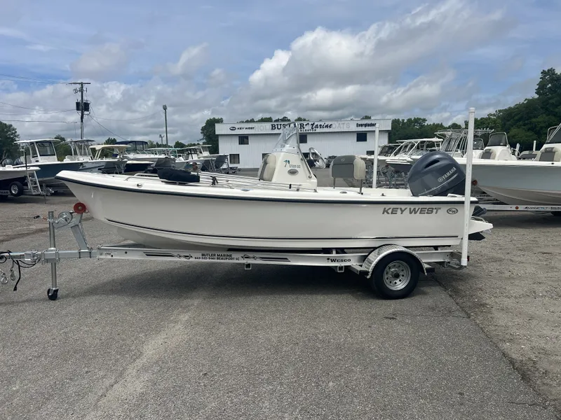 The Image of 2026 Key West 1720 boat parked on trailer outdoors. - 1