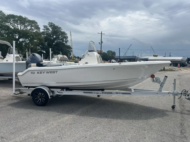 The Image of 2026 Key West 189 FS boat on trailer outdoors. - 1