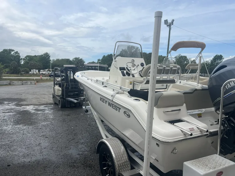 Slide: The Image of 2026 Key West 189 FS boat on trailer outdoors. - 9