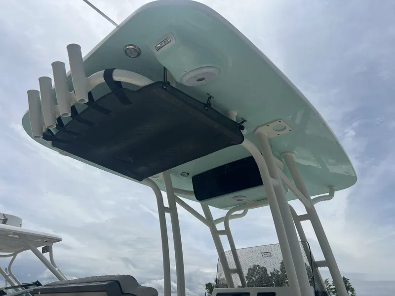 Slide: The Image of Key West 239 FS 2026 boat top with rod holders. - 8