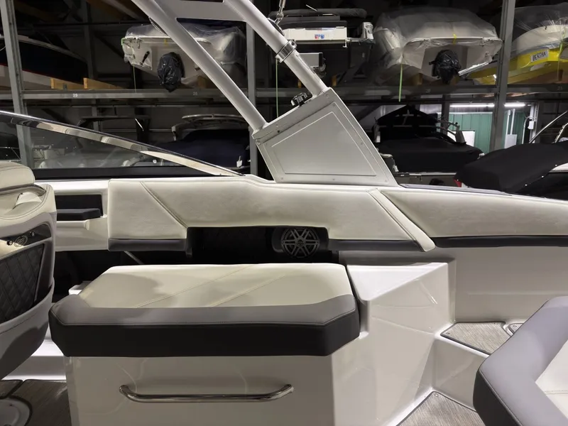Slide: The Image of Interior of a 2022 Cobalt R6 boat with luxurious upholstery. - 24