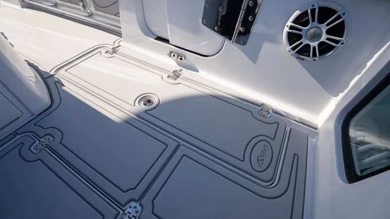 Slide: The Image of 2024 Sportsman Open 322 Center Console boat deck with speaker. - 19