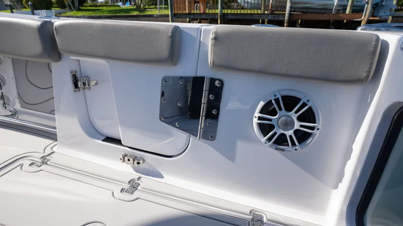 Slide: The Image of 2024 Sportsman Open 322 Center Console with speaker and padding. - 20