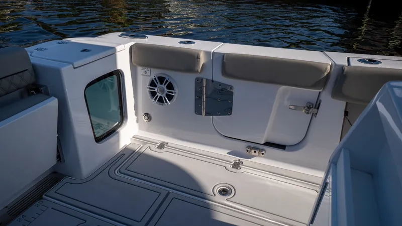 Slide: The Image of Interior of the 2024 Sportsman Open 322 Center Console boat. - 21