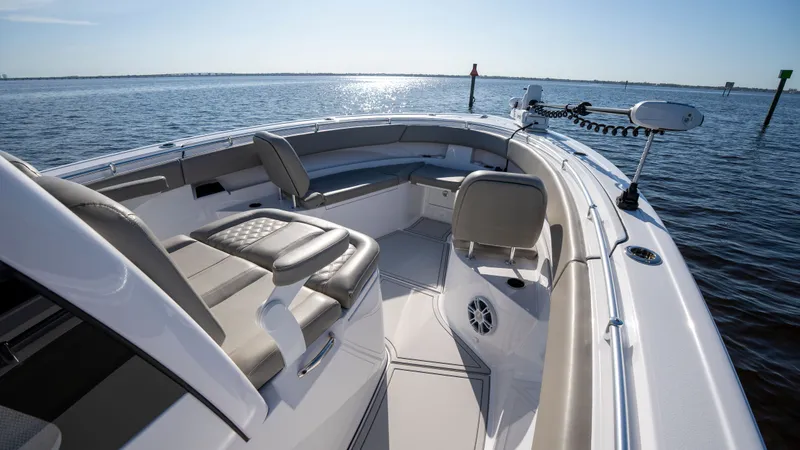 Slide: The Image of 2024 Sportsman Open 322 Center Console on calm waters. - 26