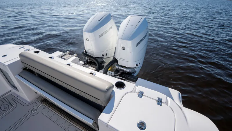 Slide: The Image of 2024 Sportsman Open 322 Center Console with Mercury engines on the water. - 28