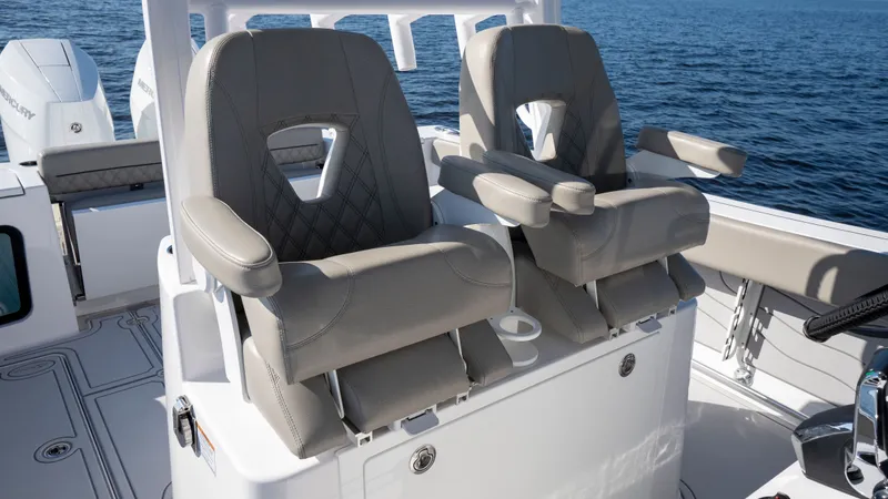 Slide: The Image of 2024 Sportsman Open 322 Center Console seats on the water. - 37