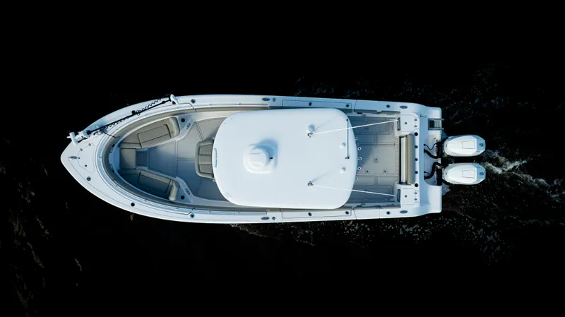 Slide: The Image of Aerial view of 2024 Sportsman Open 322 Center Console boat. - 6