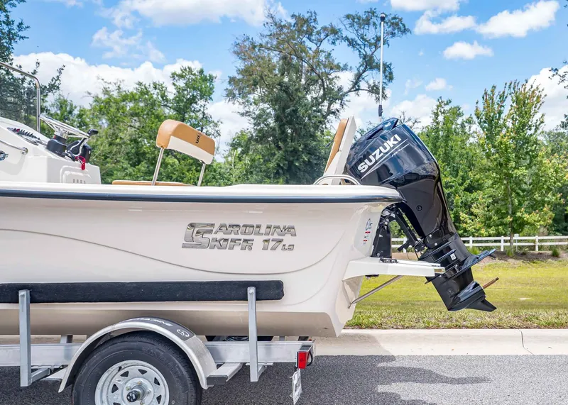 Slide: The Image of 2026 Carolina Skiff 17 LS boat with Suzuki outboard motor. - 3