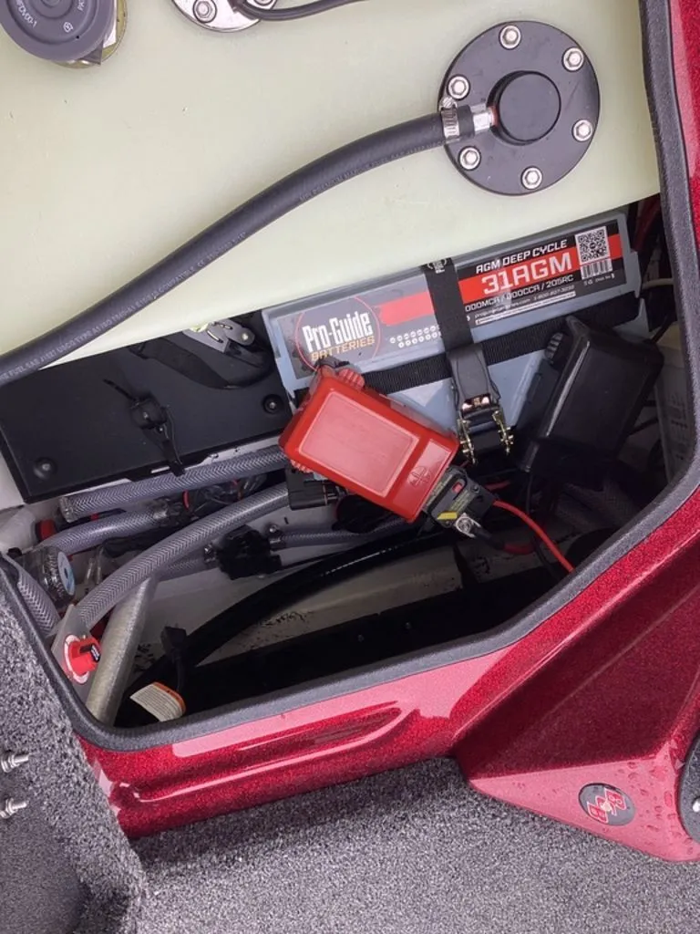 Slide: The Image of Bass Cat Eyra SP 2026 battery compartment with AGM Deep Cycle battery. - 21