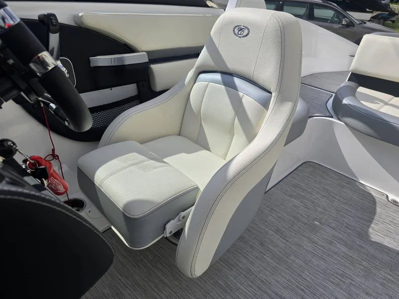 Slide: The Image of Interior of a 2021 Cobalt CS22 boat with luxurious seating. - 10