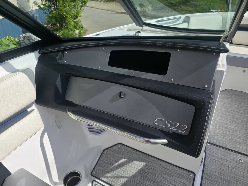 Slide: The Image of Interior view of 2021 Cobalt CS22 boat dashboard. - 15