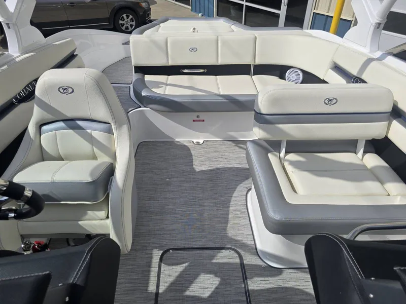 Slide: The Image of Interior of a 2021 Cobalt CS22 boat with luxurious seating. - 16