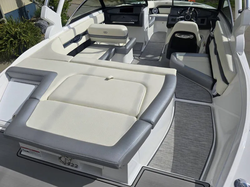 Slide: The Image of Interior of a 2021 Cobalt CS22 boat with luxurious seating. - 8