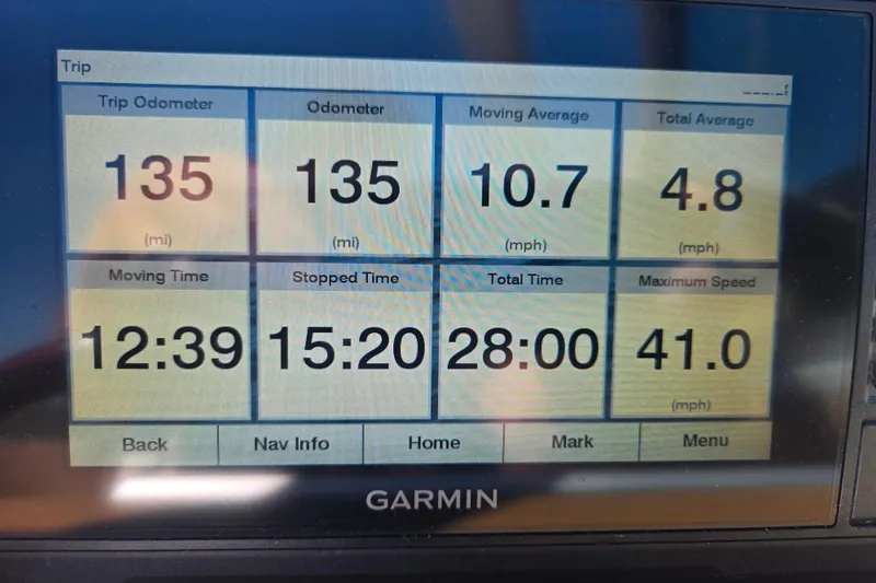 Slide: The Image of Garmin display showing trip data for 2021 Crownline Eclipse E235 boat. - 15